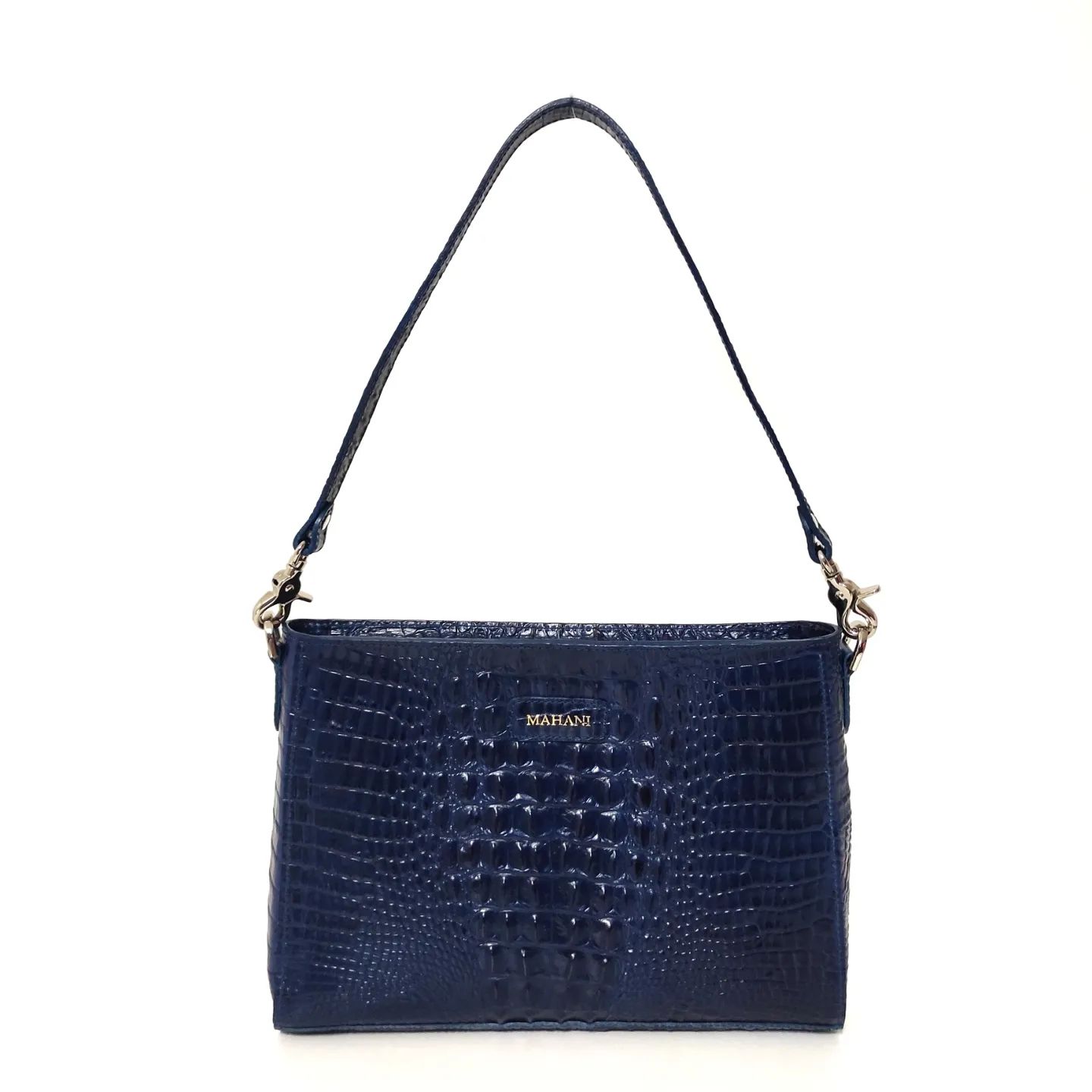 Deep Blue Croco Embossed Leather Handbags