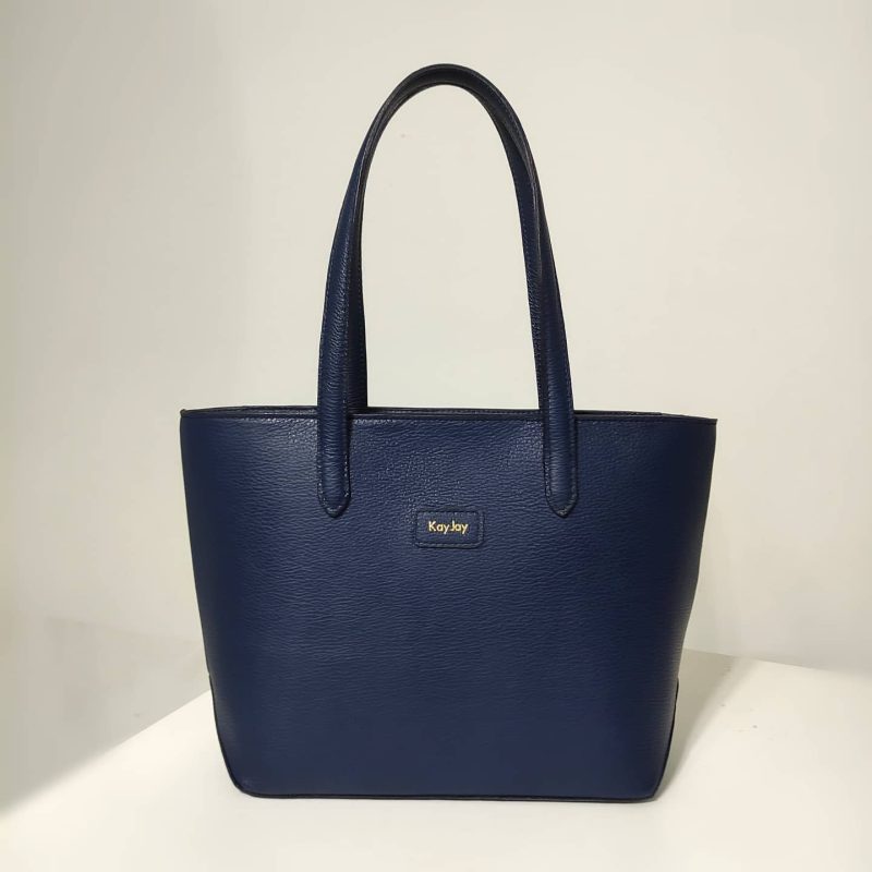 Navy blue embossed leather tote bag