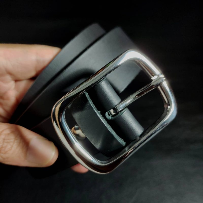 Custom black leather belt 35mm