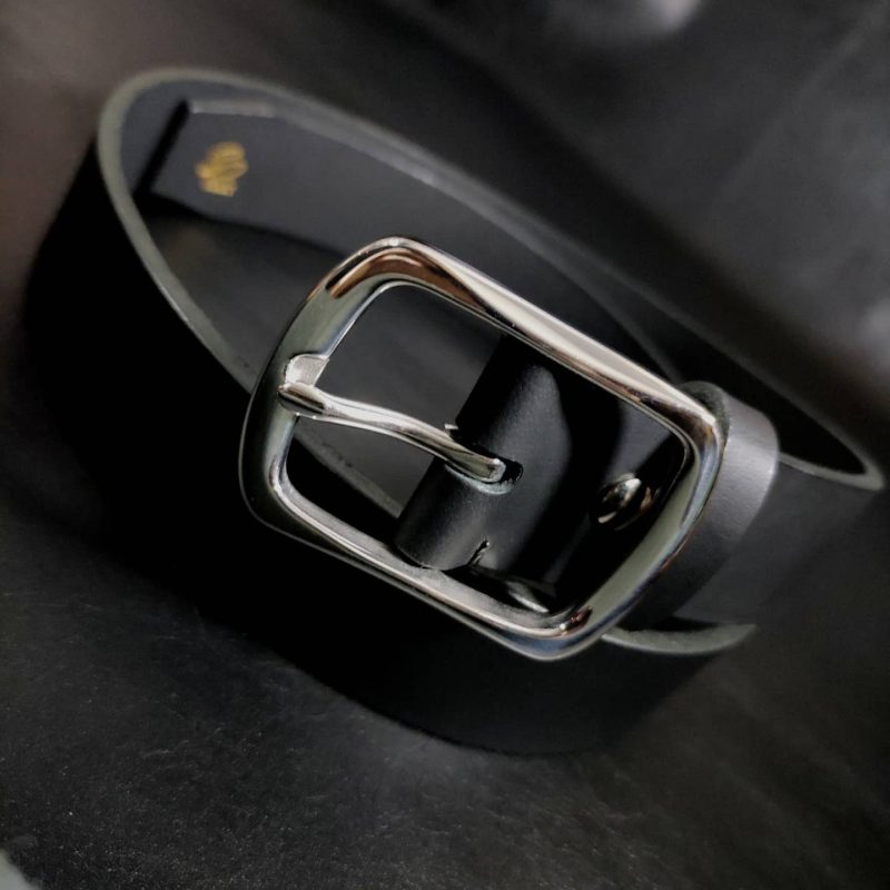 Custom black leather belt 35mm