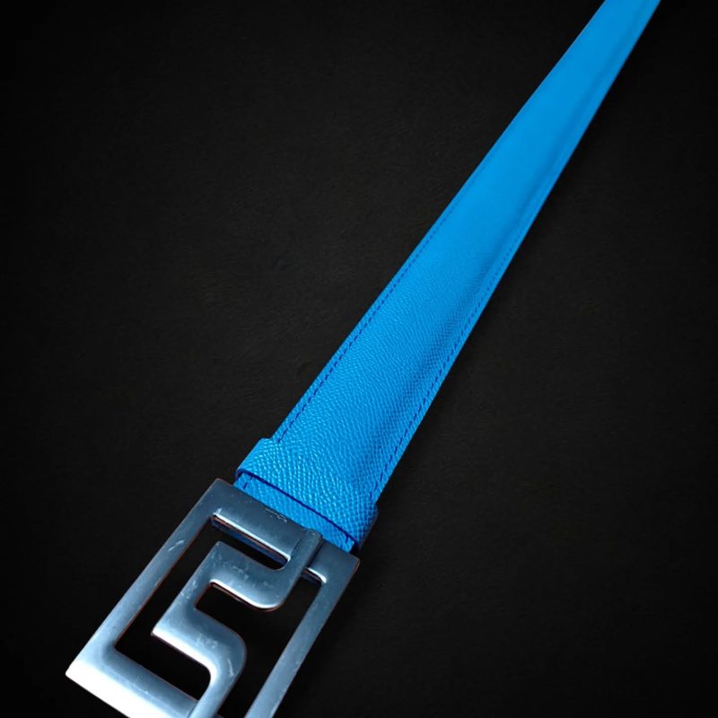 Custom Blue leather golfer belt 35mm