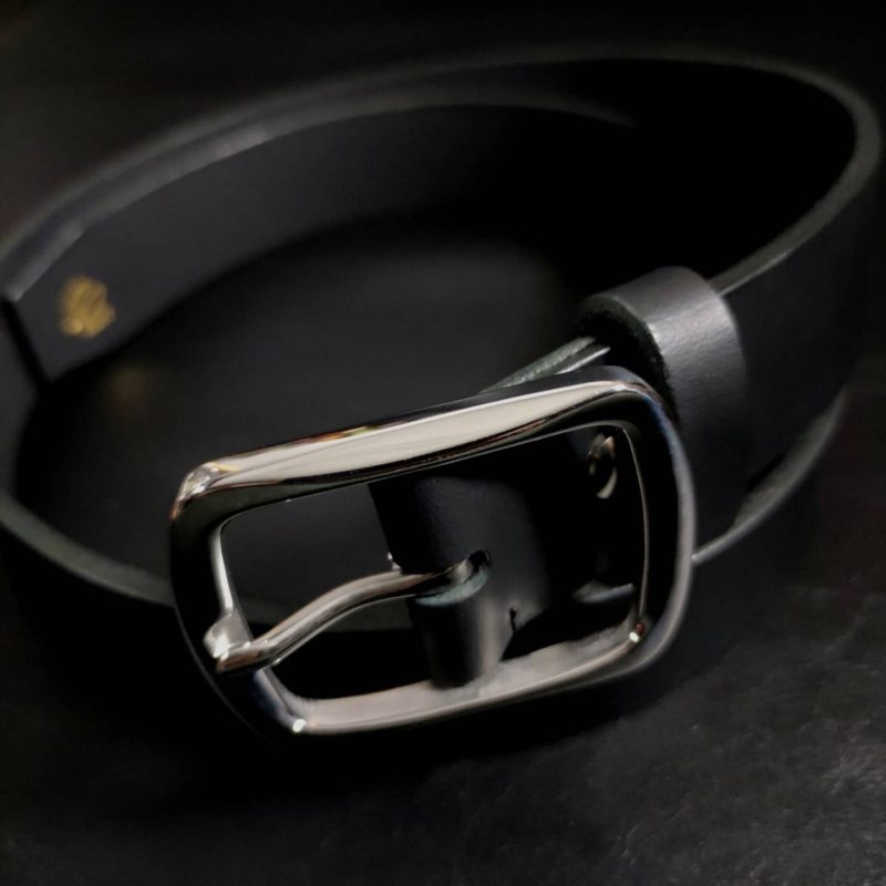 Custom black leather belt 35mm
