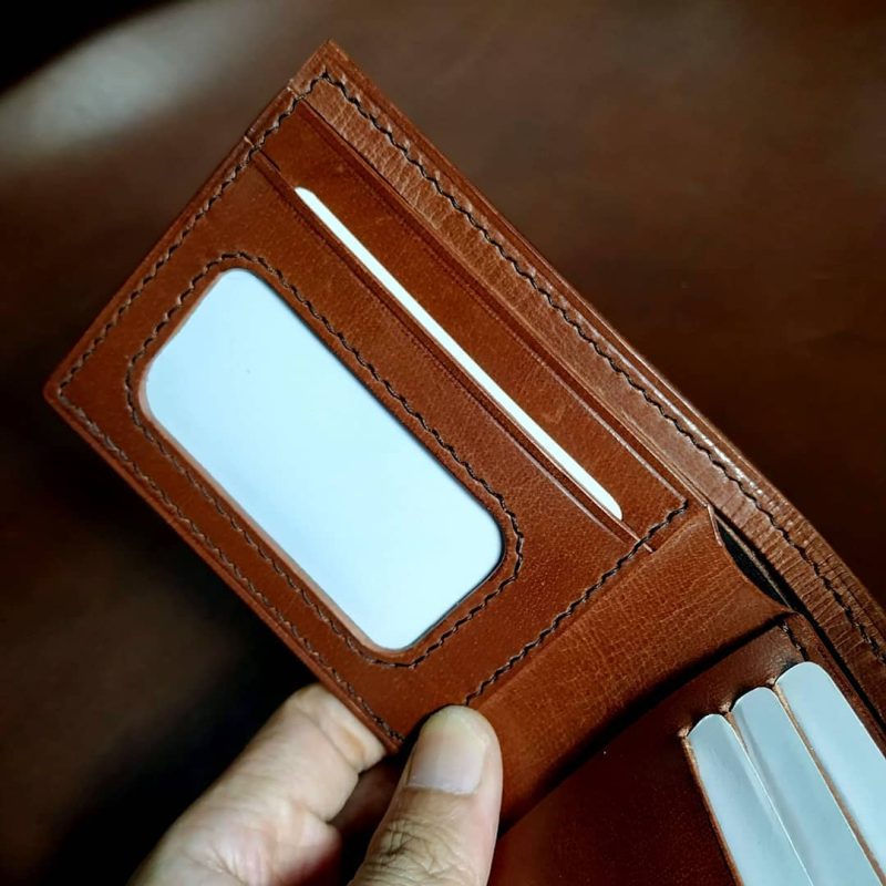 Brown Bifold Leather Wallet 2 cash compartment with Clear ID window