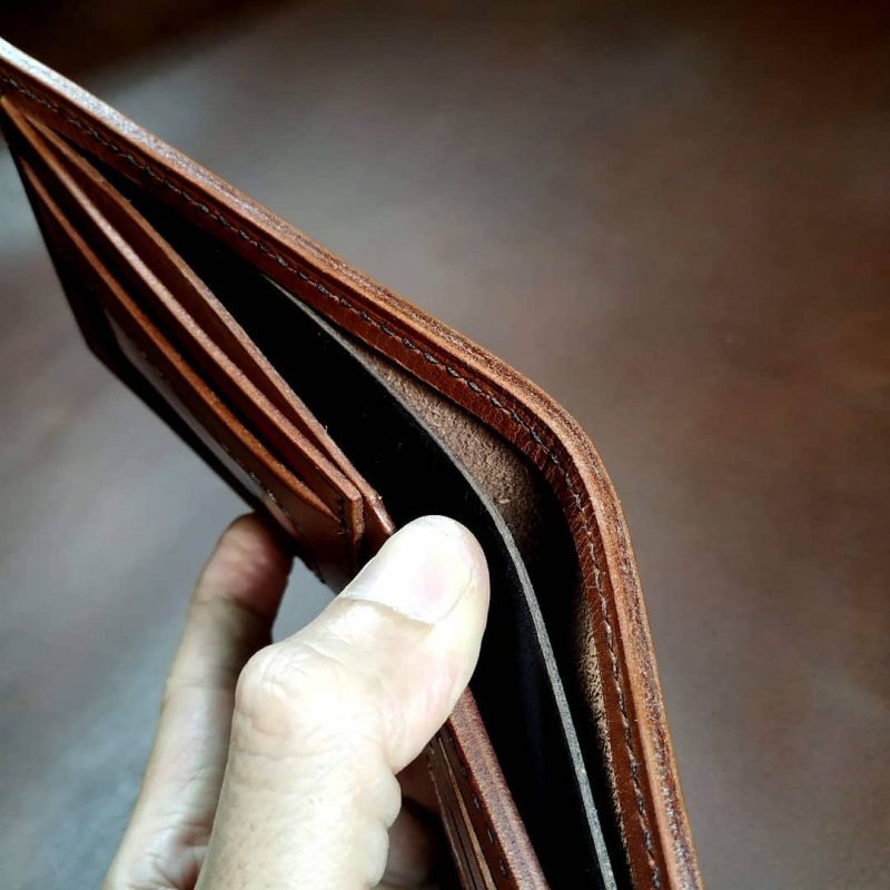 Brown Bifold Leather Wallet 2 cash compartment with Clear ID window