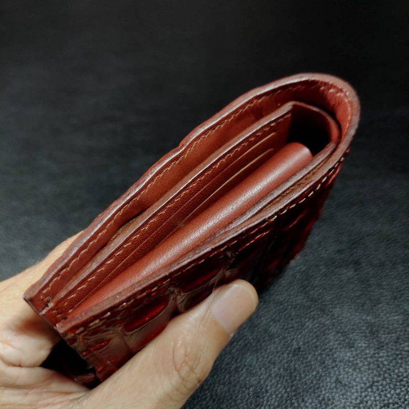 Brown croc embossed leather 4 card slot with coin compartment