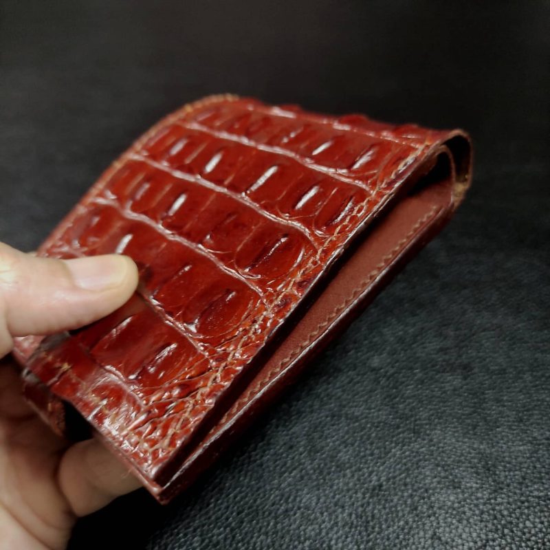 Brown croc embossed leather 4 card slot with coin compartment