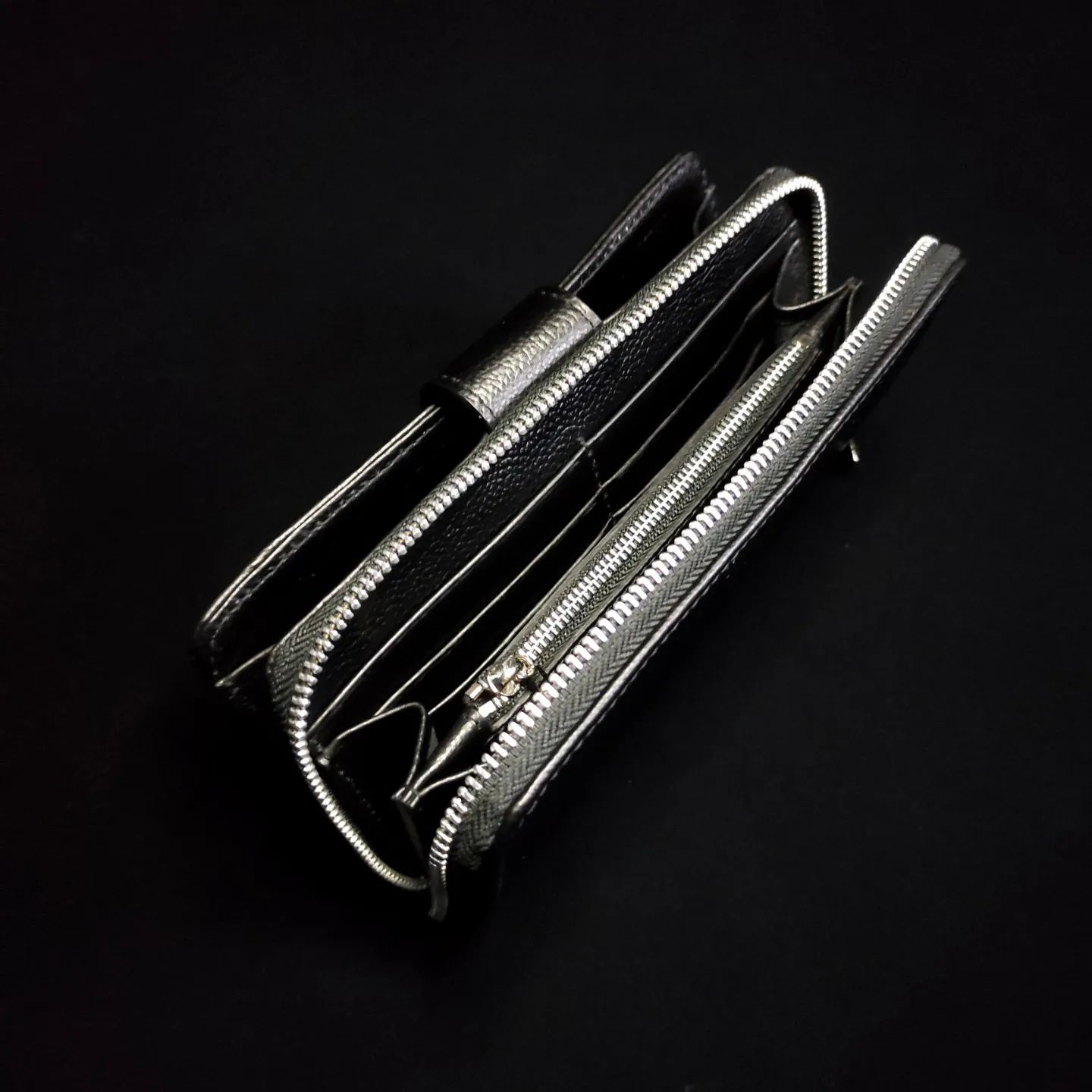 Black Lychee Embossed Leather Zip-Around Long Wallet with Phone Slot