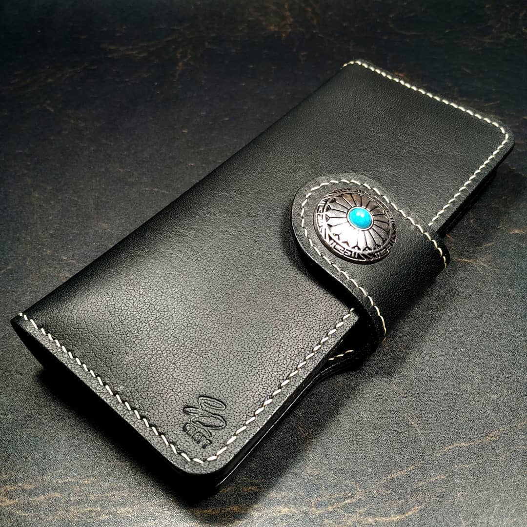 Long wallet Black Vegtan Leather