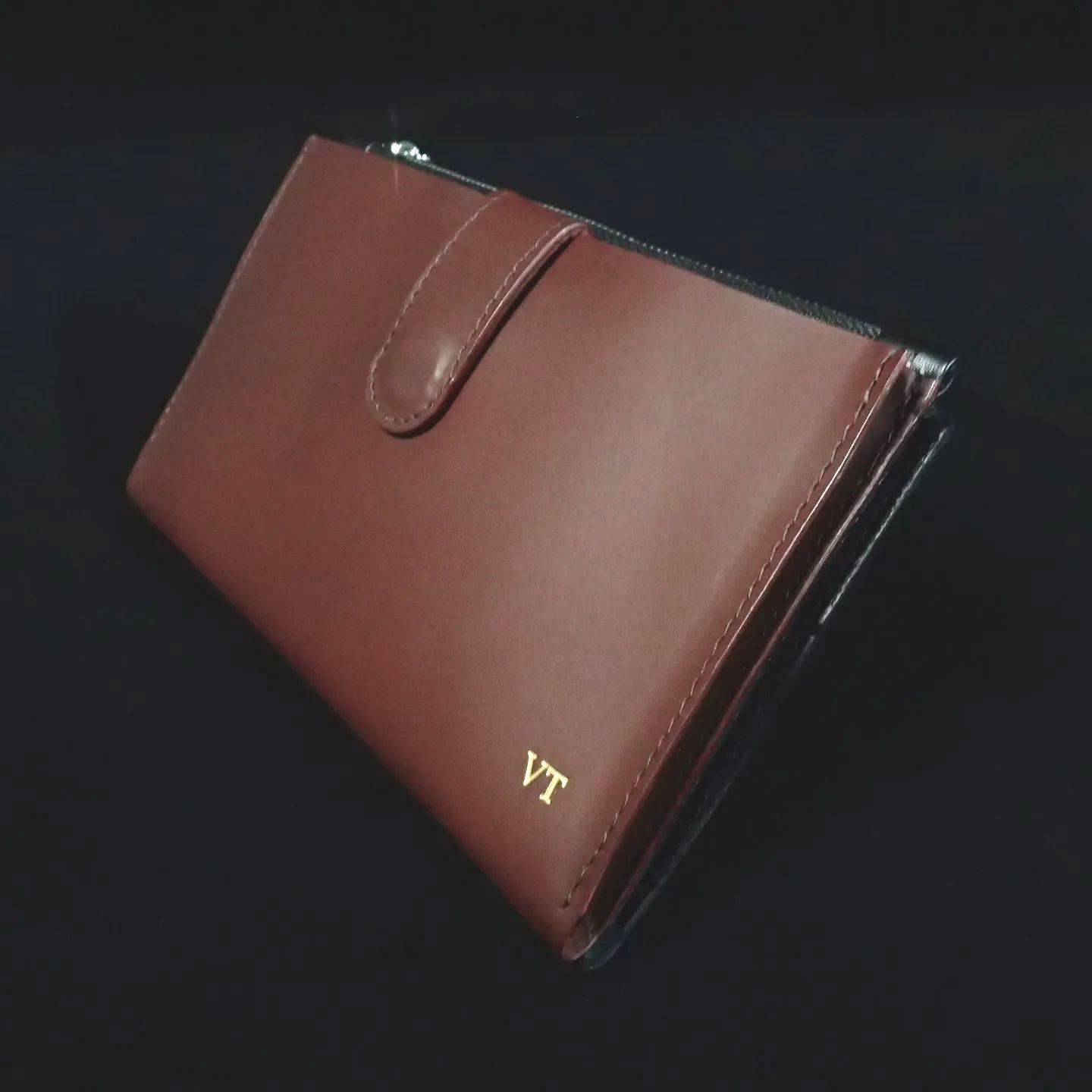 Long Wallet with Phone Slot & Zipper – Brown & Black Leather