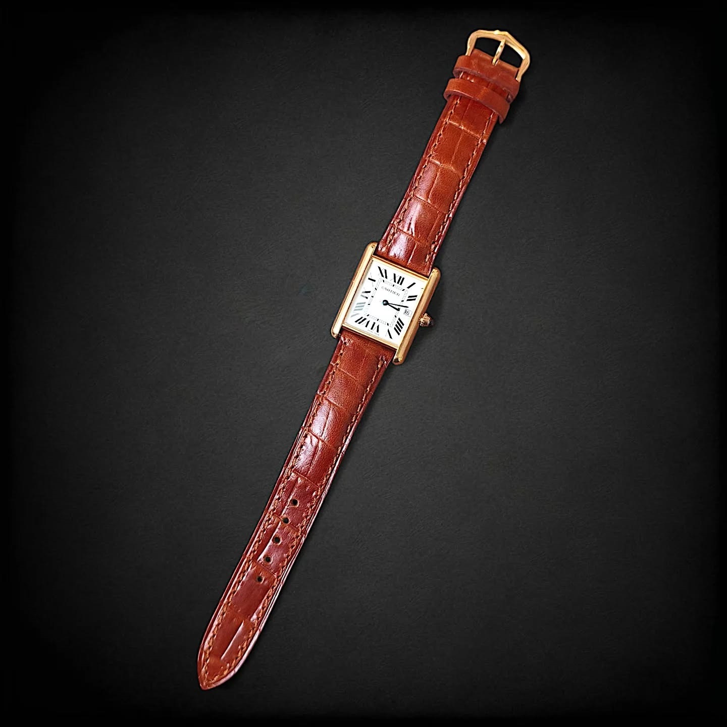 Brown Croc Rectangle Design Watch Strap