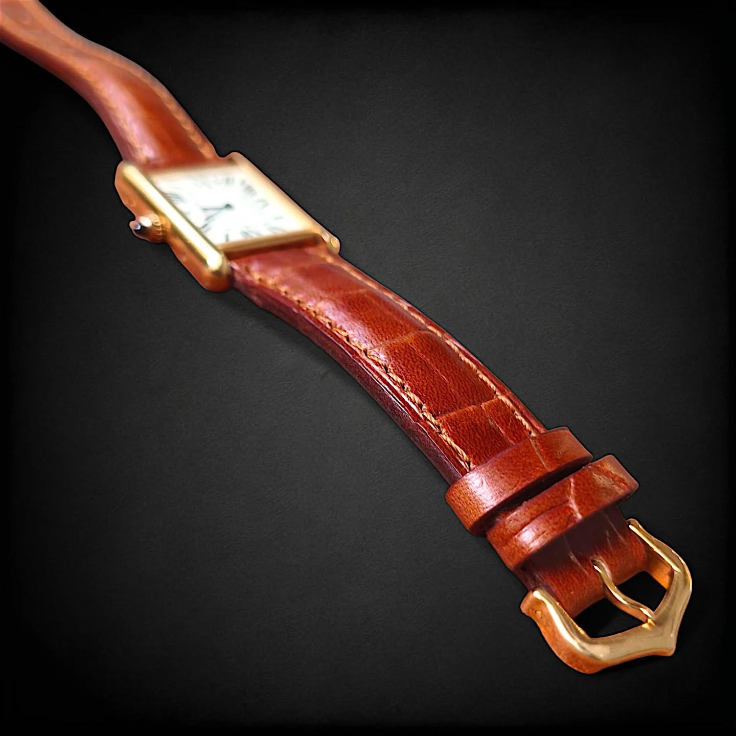 Brown Croc Rectangle Design Watch Strap