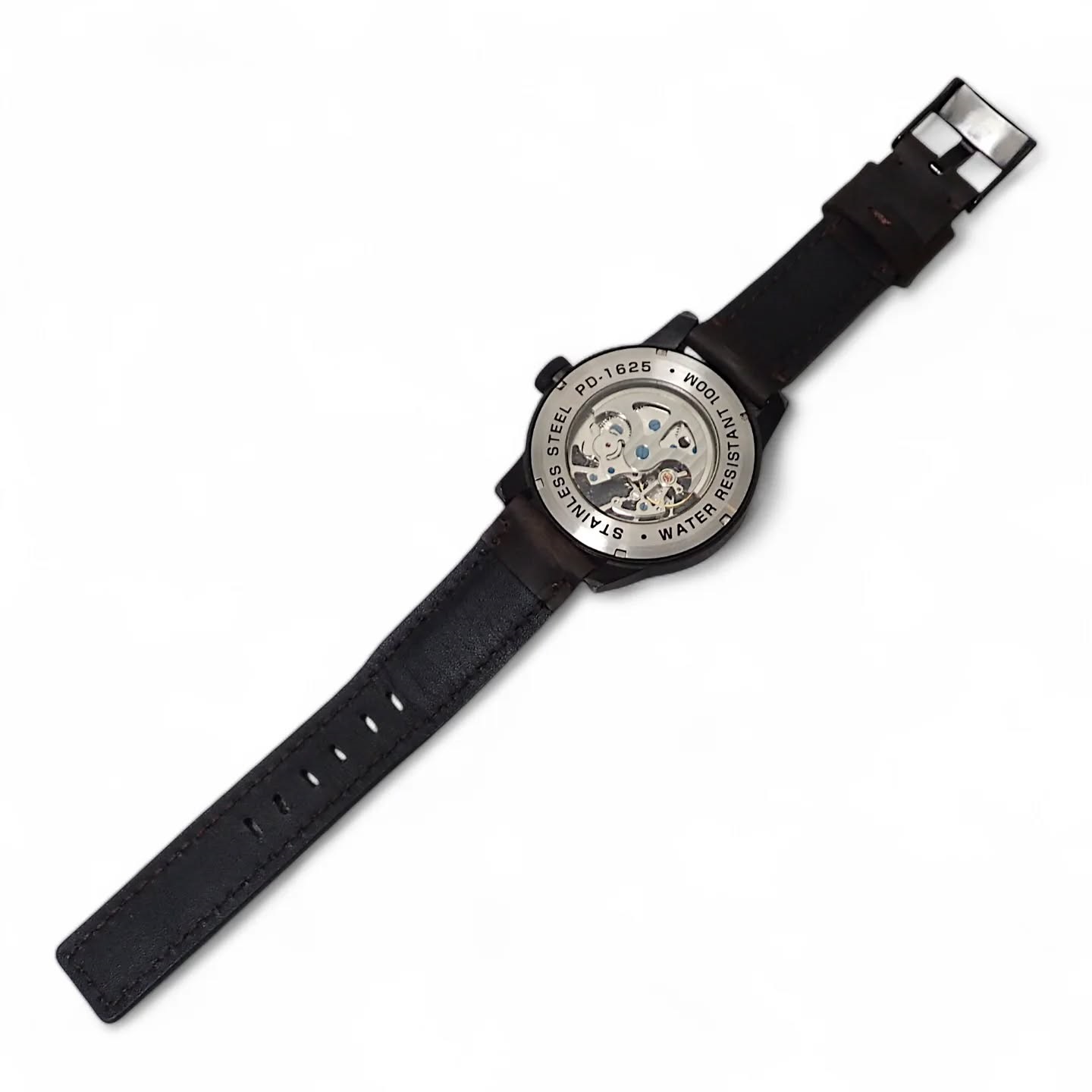 Black Leather Round Watch Strap