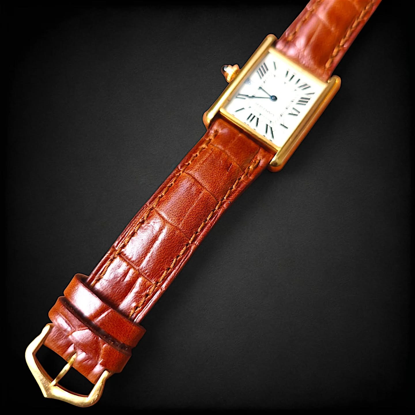 Brown Croc Rectangle Design Watch Strap