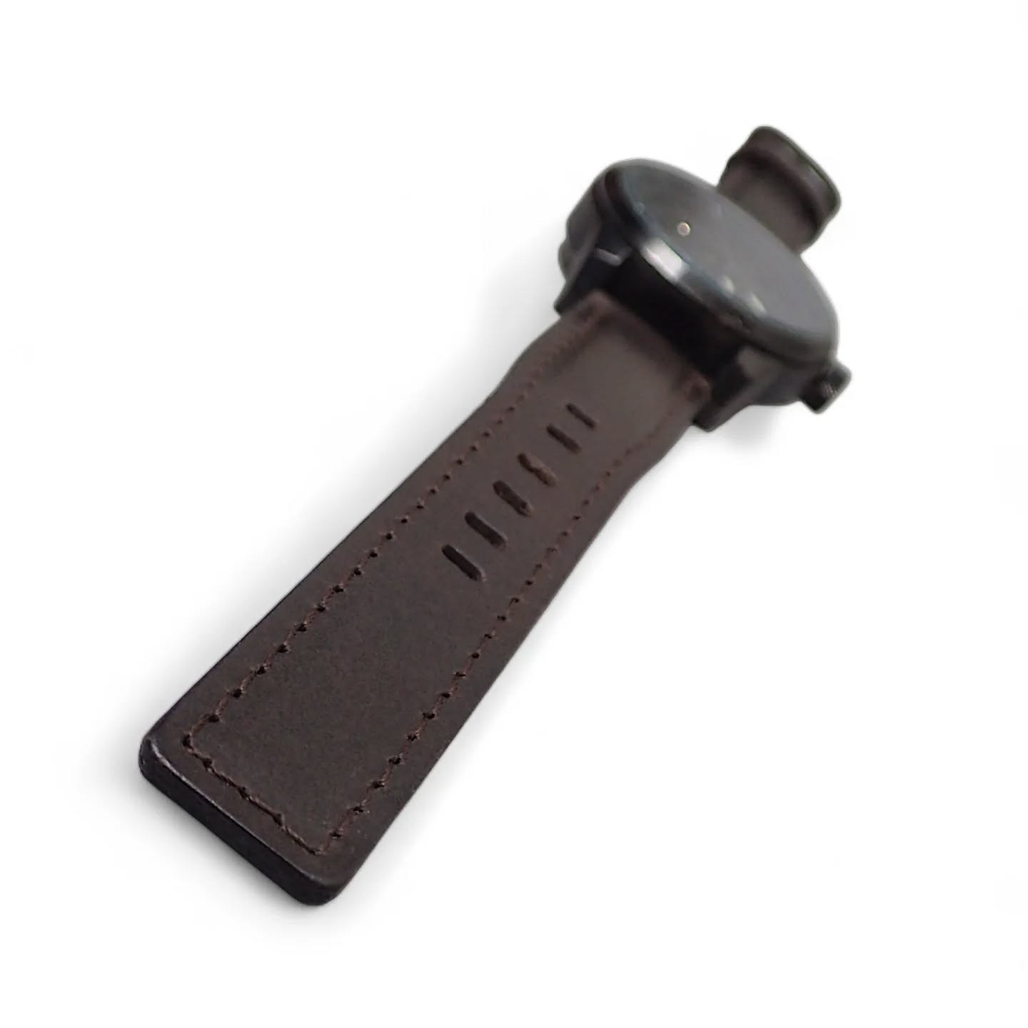 Black Leather Round Watch Strap