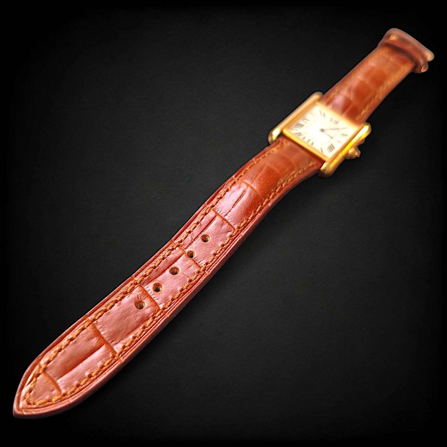 Brown Croc Rectangle Design Watch Strap