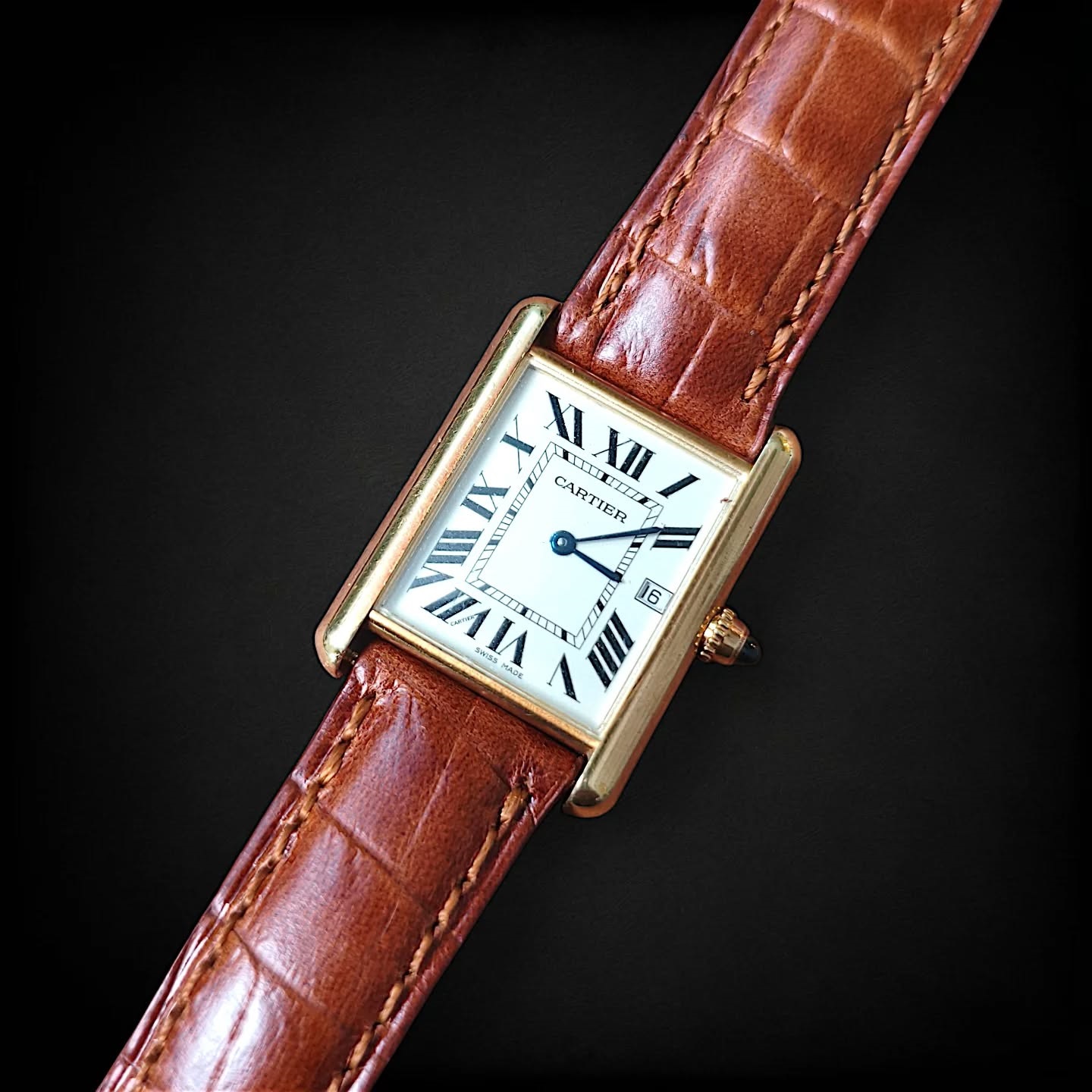 Brown Croc Rectangle Design Watch Strap