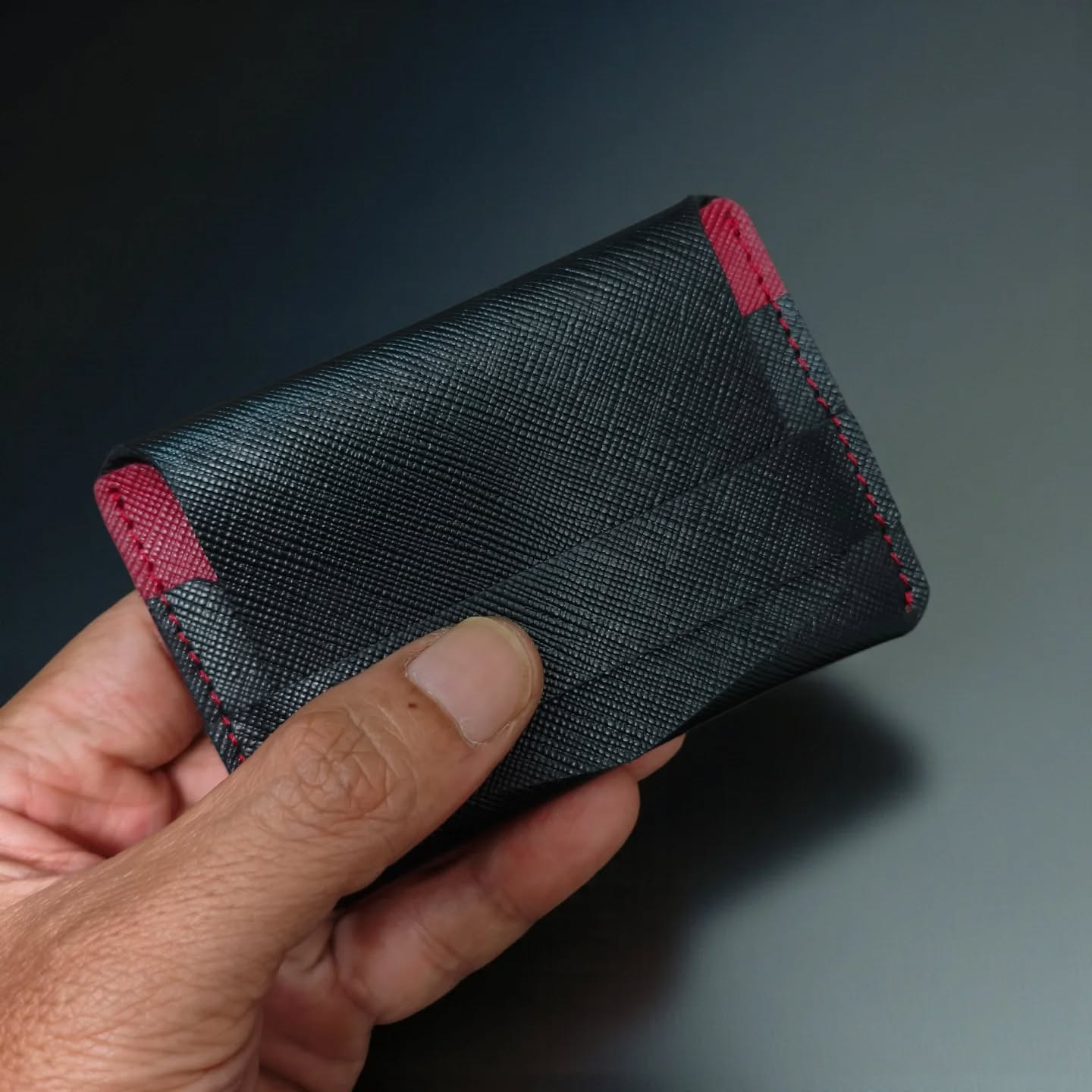 Black n red Saffiano leather Card holder
