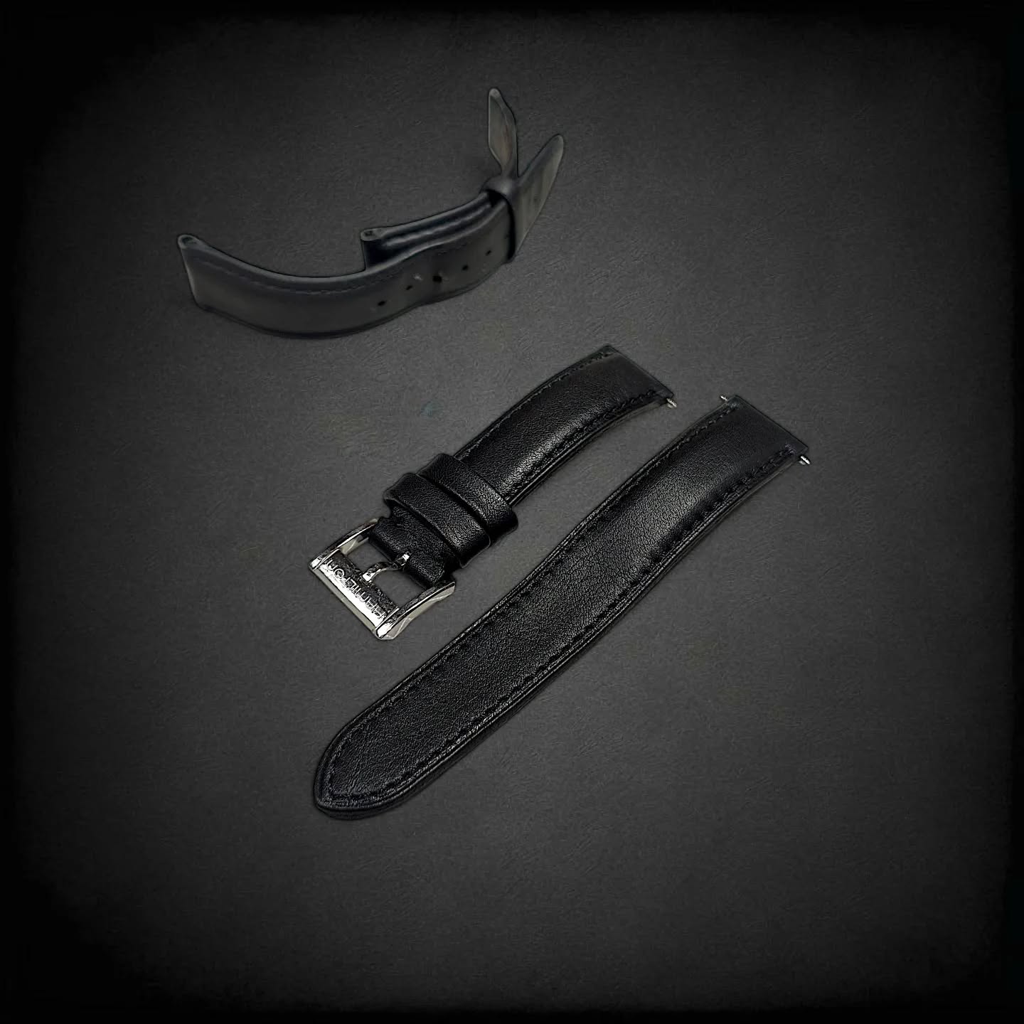 20 mm Black Leather Strap with black thread