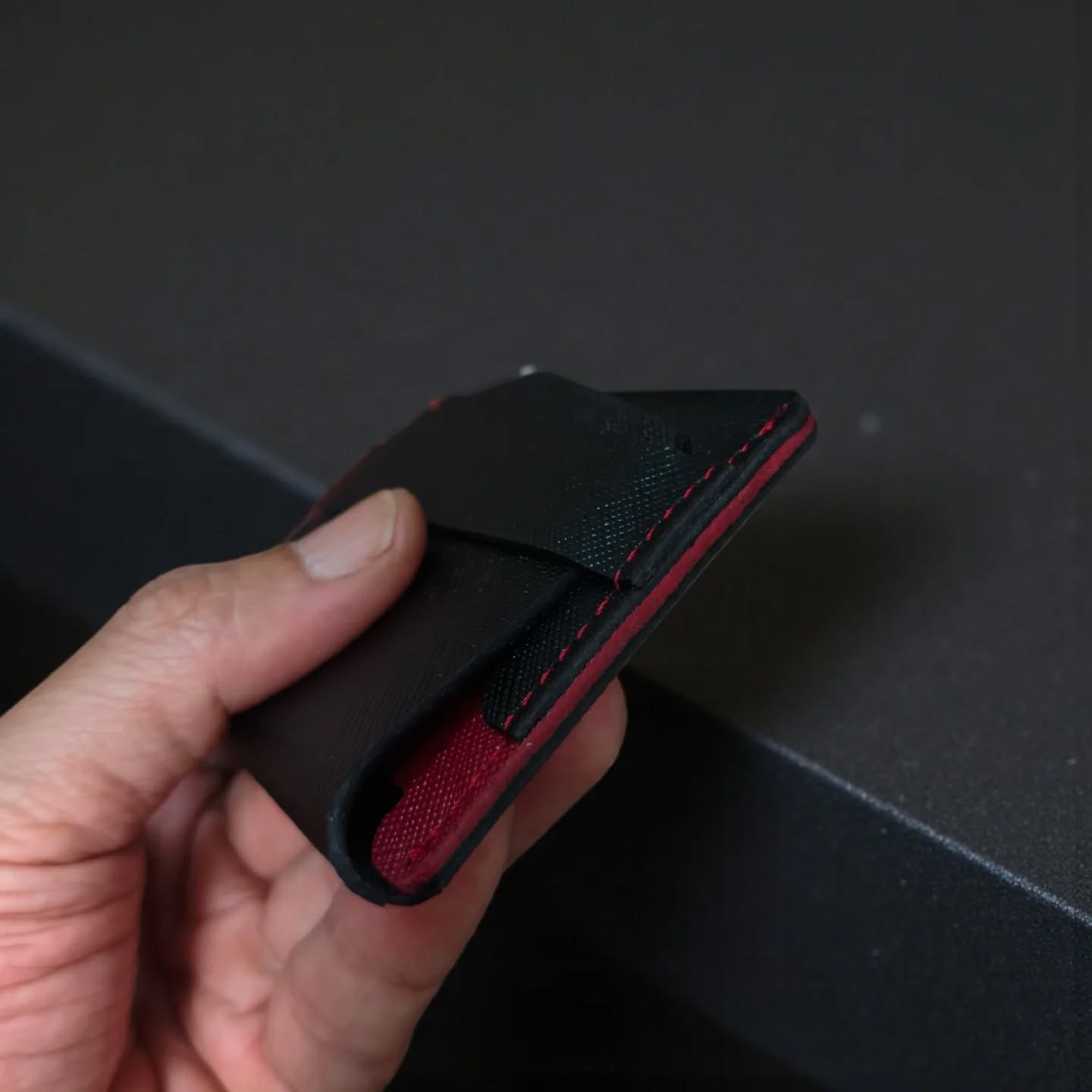 Black n red Saffiano leather Card holder