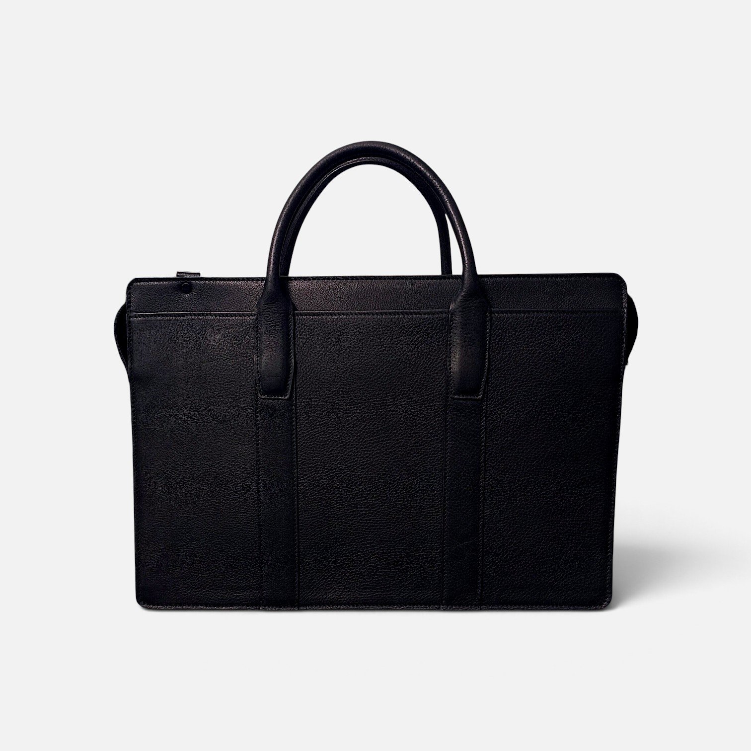 Black Full Grain Leather zip top briefcase