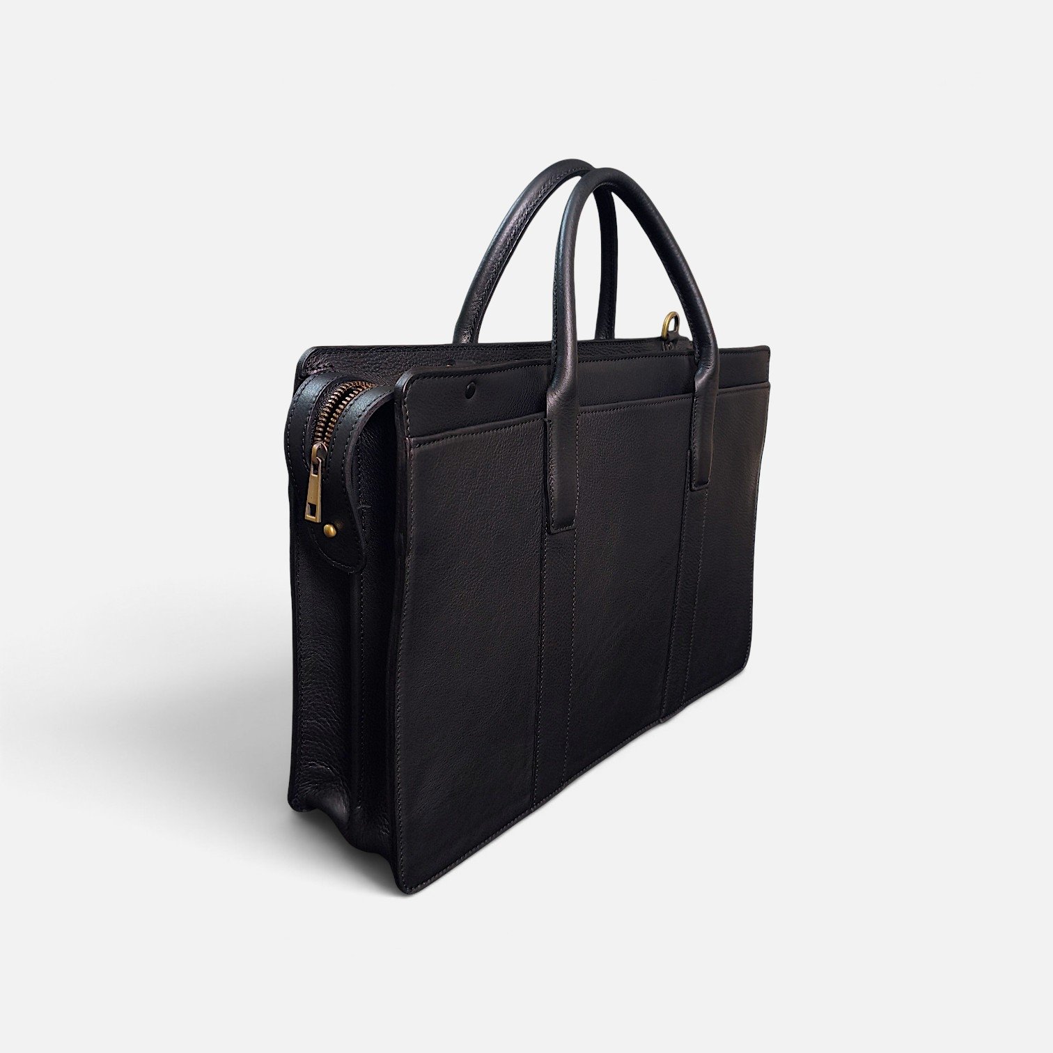 Black Full Grain Leather zip top briefcase