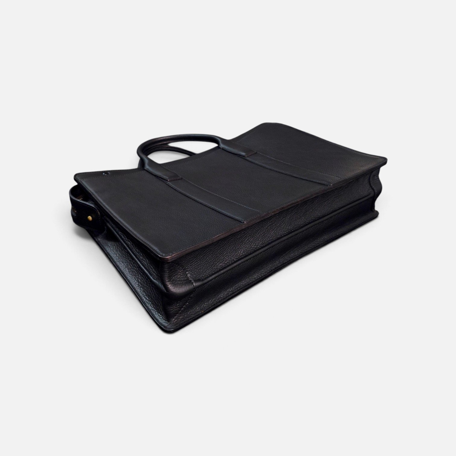 Black Full Grain Leather zip top briefcase