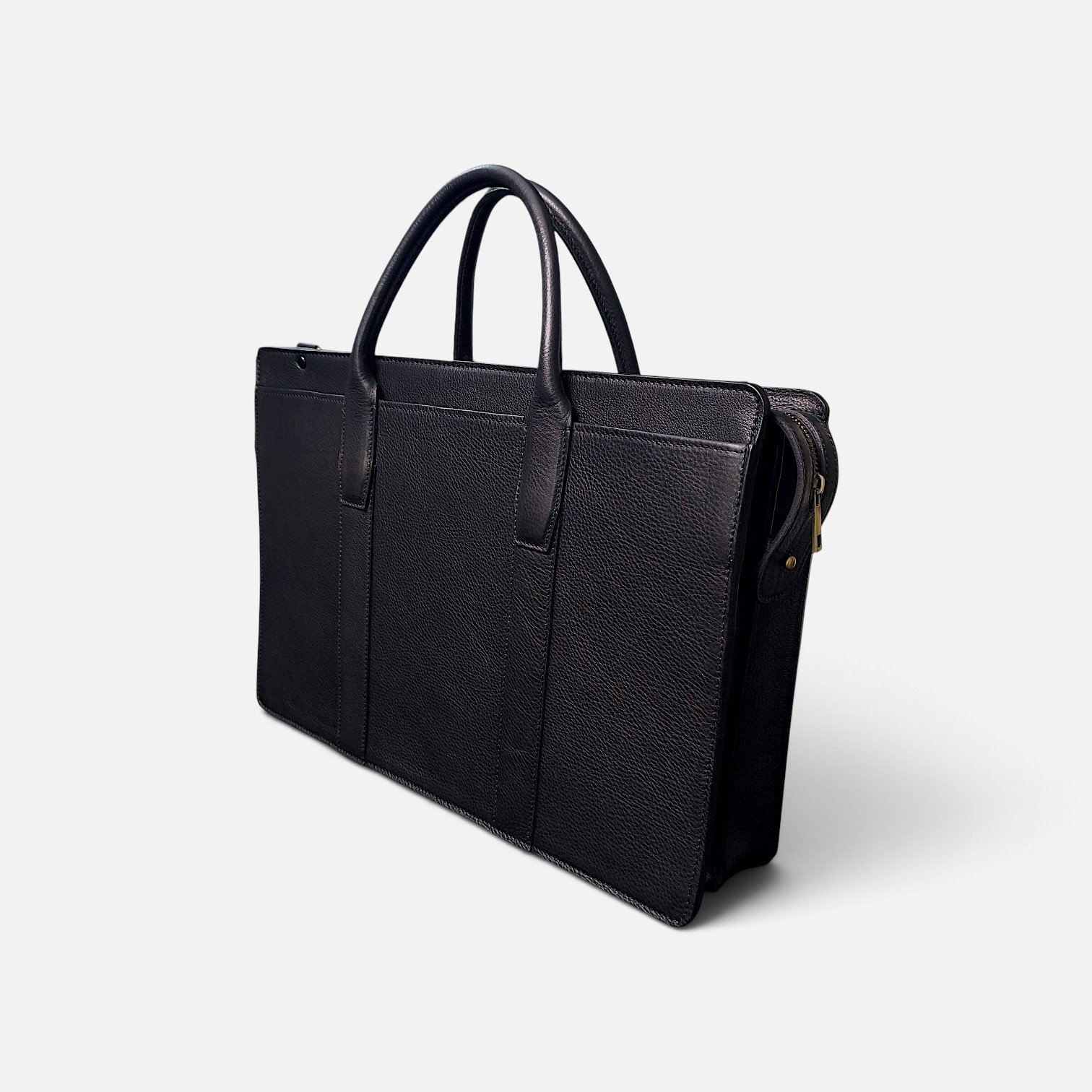 Black Full Grain Leather zip top briefcase