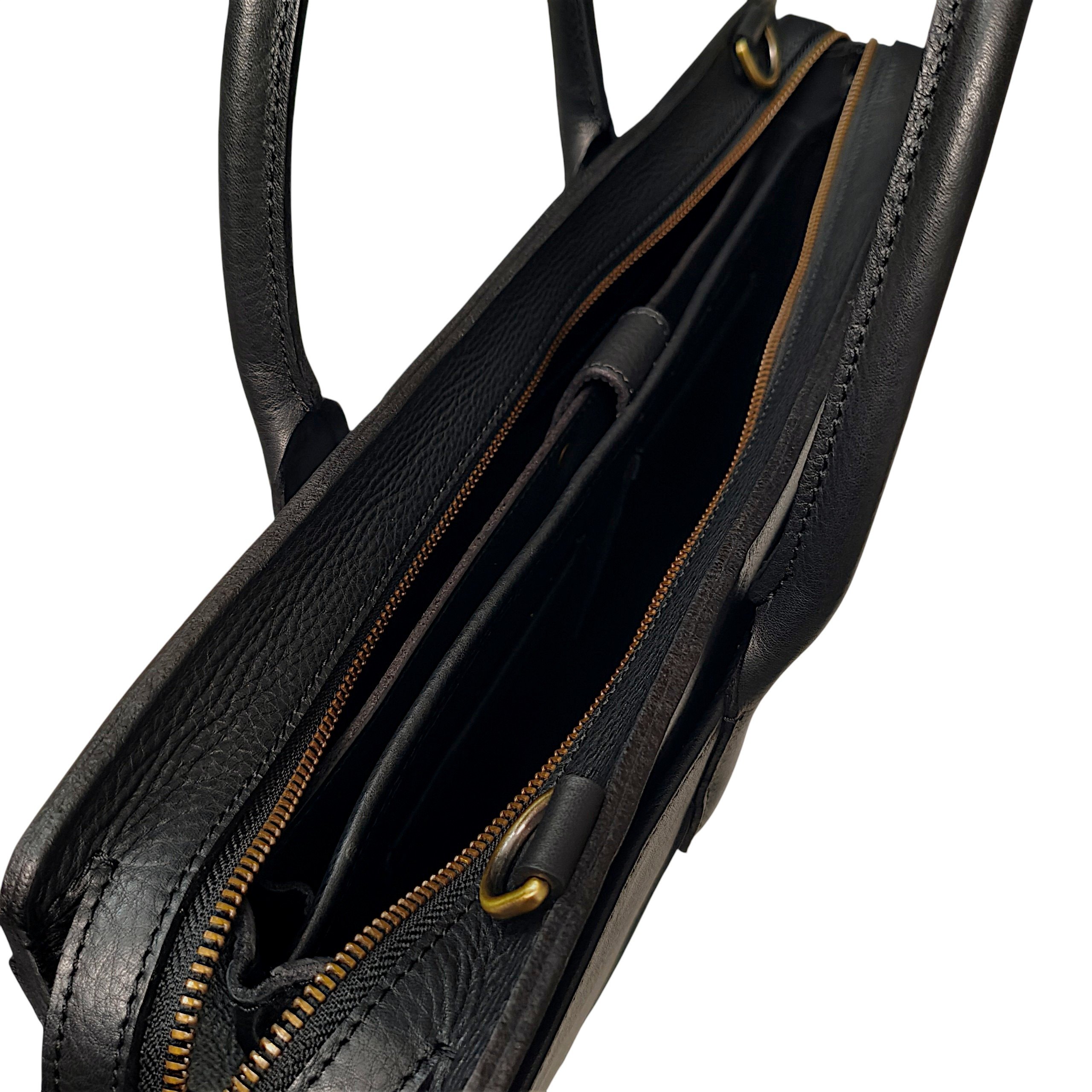 Black Full Grain Leather zip top briefcase