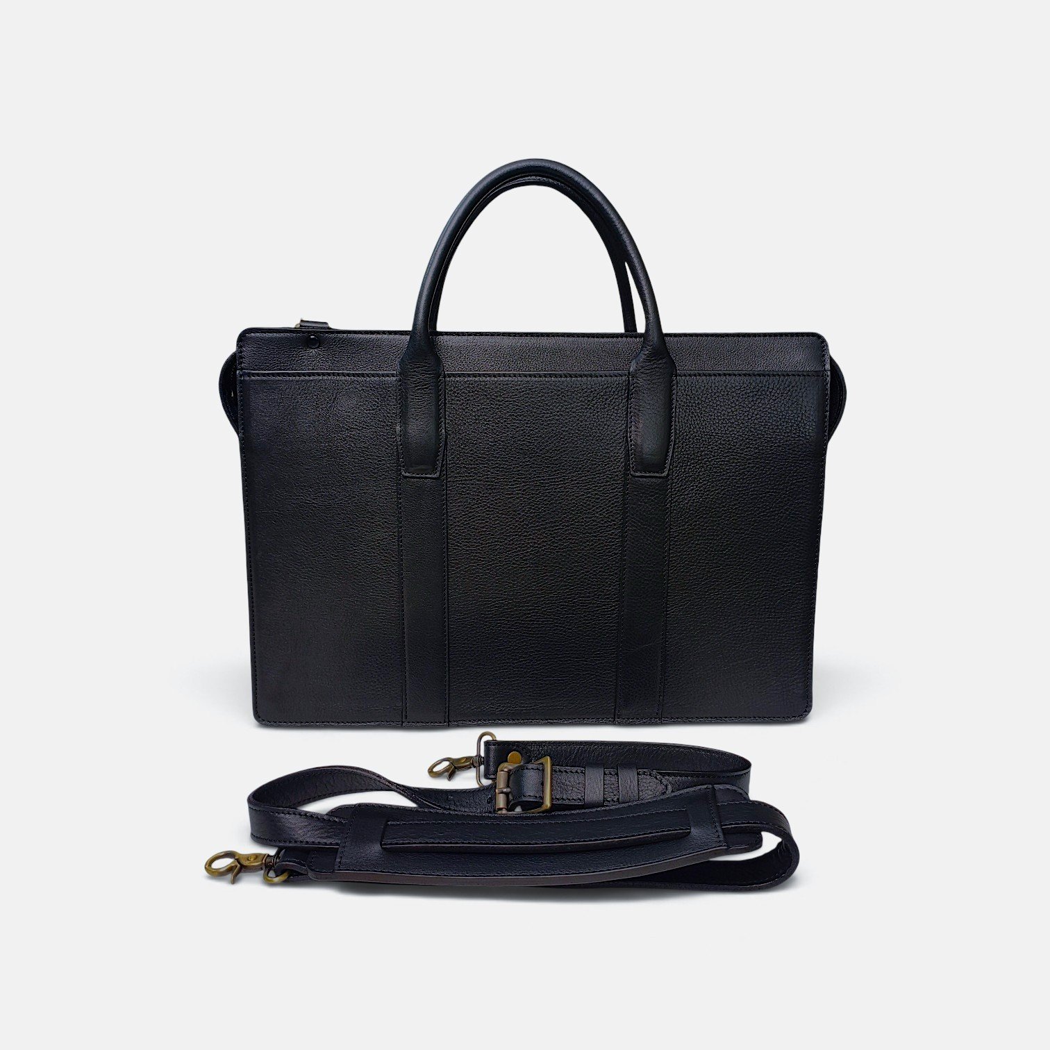 Black Full Grain Leather zip top briefcase